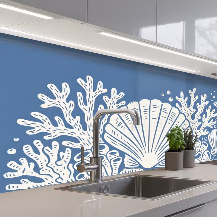 Zeeleven - Koraal - Schelp - Vis - Illustratie - Onderwater keuken achterwand 2 middel -3d_schuin