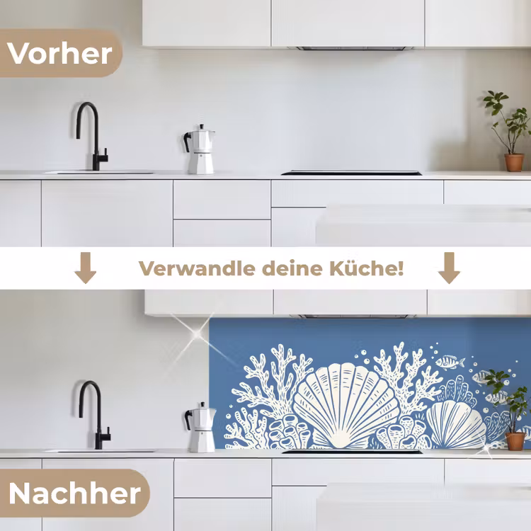 Zeeleven - Koraal - Schelp - Vis - Illustratie - Onderwater keuken achterwand 2 middel -voor-na_DE