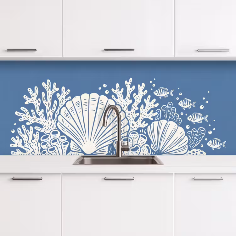 Zeeleven - Koraal - Schelp - Vis - Illustratie - Onderwater keuken achterwand 2 middel -3d