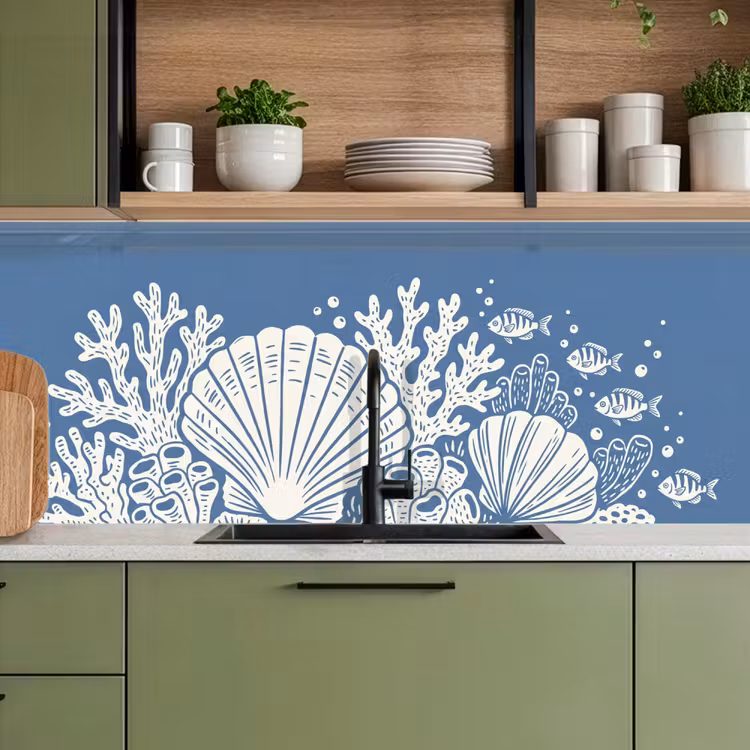 Zeeleven - Koraal - Schelp - Vis - Illustratie - Onderwater keuken achterwand 2 middel -sfeer3