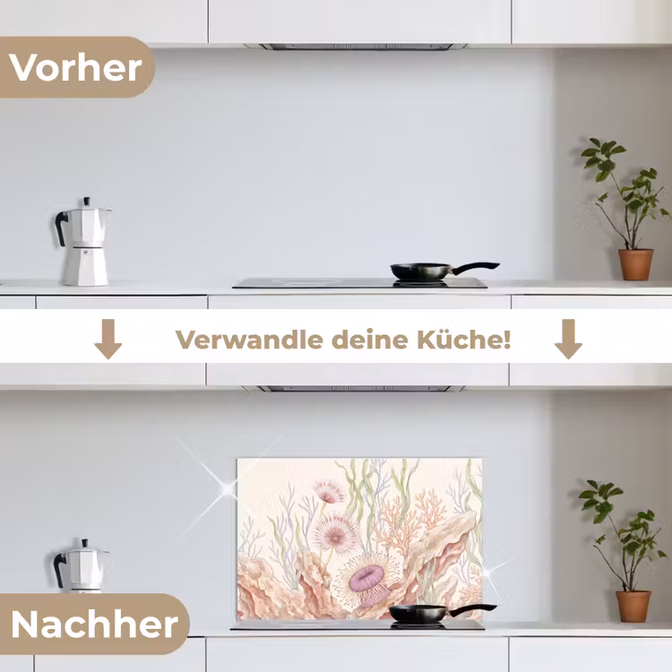 Zeeleven - Koraal - Onderwater - Illustratie - Kleurrijk keuken achterwand spatscherm klein -voor_na_DE