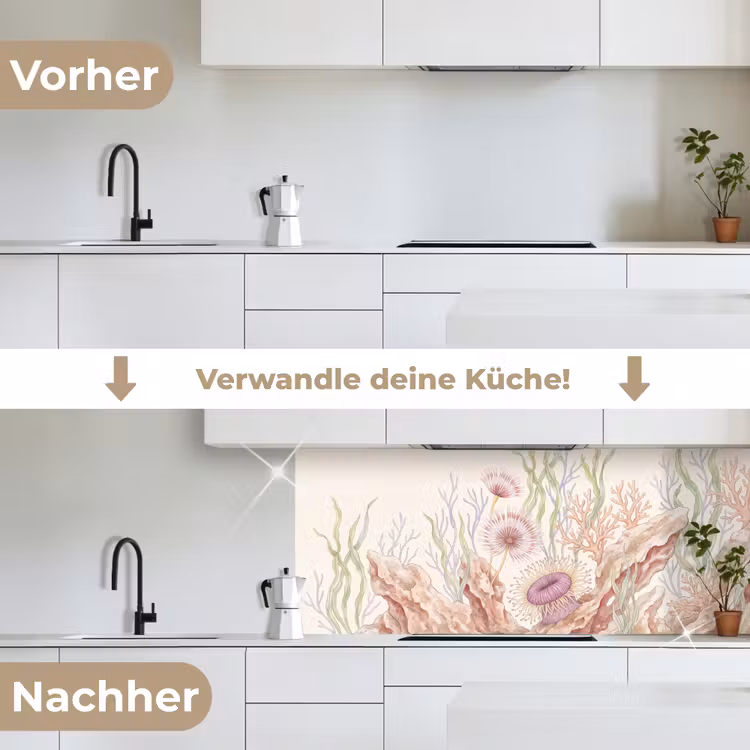 Zeeleven - Koraal - Onderwater - Illustratie - Kleurrijk keuken achterwand 2 middel -voor-na_DE