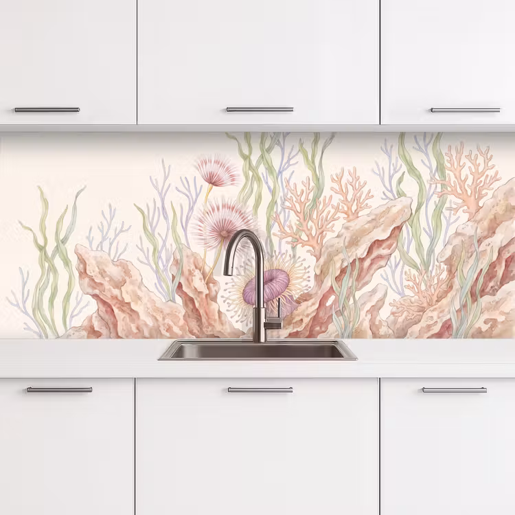 Zeeleven - Koraal - Onderwater - Illustratie - Kleurrijk keuken achterwand 2 middel -3d