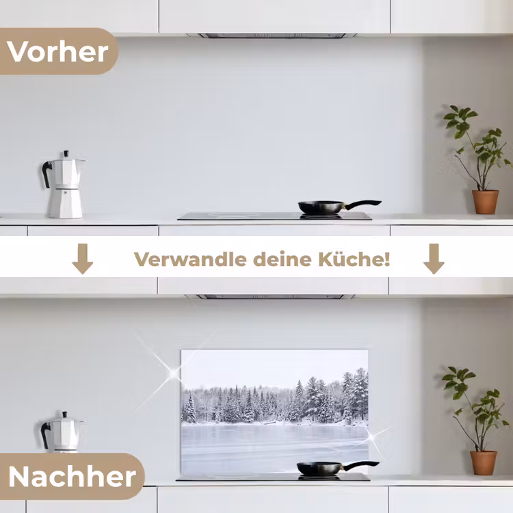 Meer - Dennen - IJs - Winter - Rustgevend keuken achterwand spatscherm klein -voor_na_DE