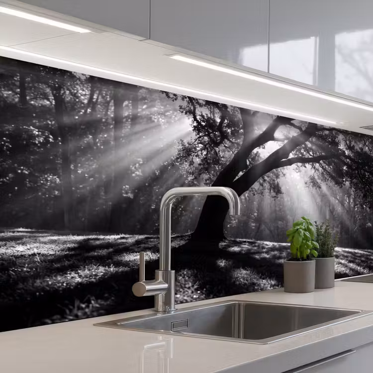 Mens - Hond - Natuur - Zwart-wit - Silhouet keuken achterwand 2 middel -3d_schuin