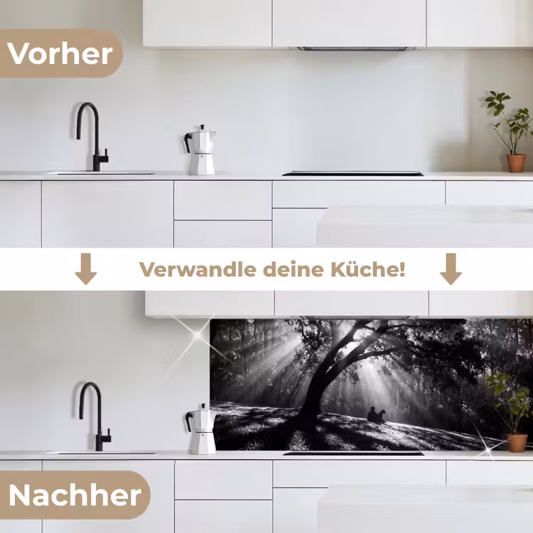 Mens - Hond - Natuur - Zwart-wit - Silhouet keuken achterwand 2 middel -voor-na_DE