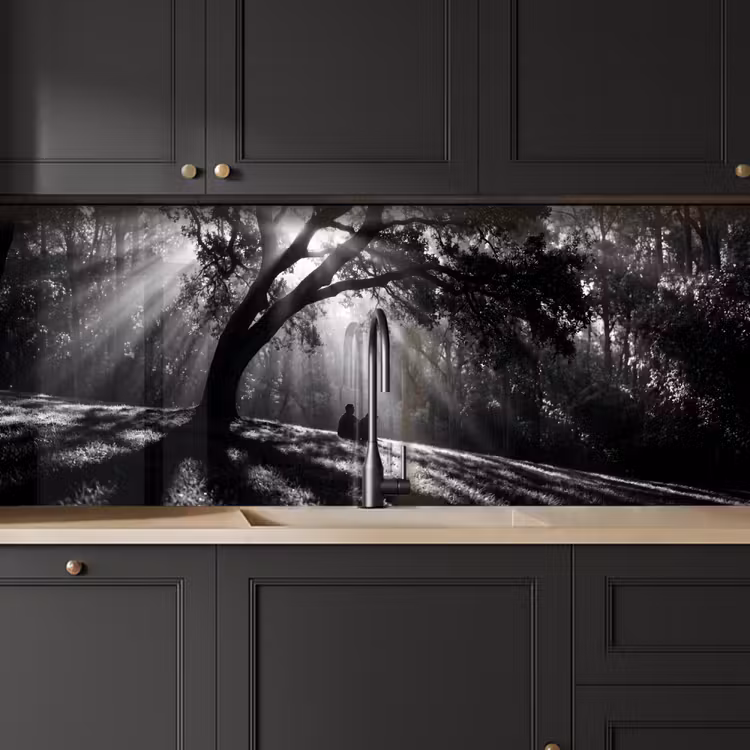Mens - Hond - Natuur - Zwart-wit - Silhouet keuken achterwand 2 middel -sfeer1