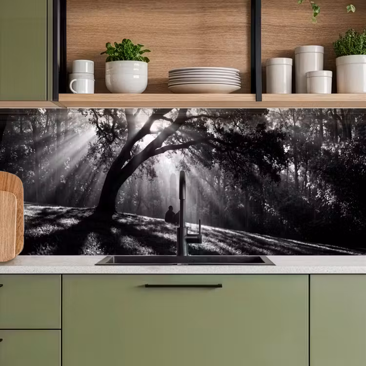Mens - Hond - Natuur - Zwart-wit - Silhouet keuken achterwand 2 middel -sfeer3