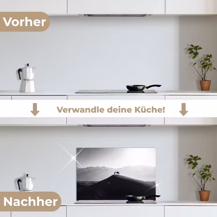 Mens - Kameel - Zandduin - Natuur - Monochroom keuken achterwand spatscherm klein -voor_na_DE