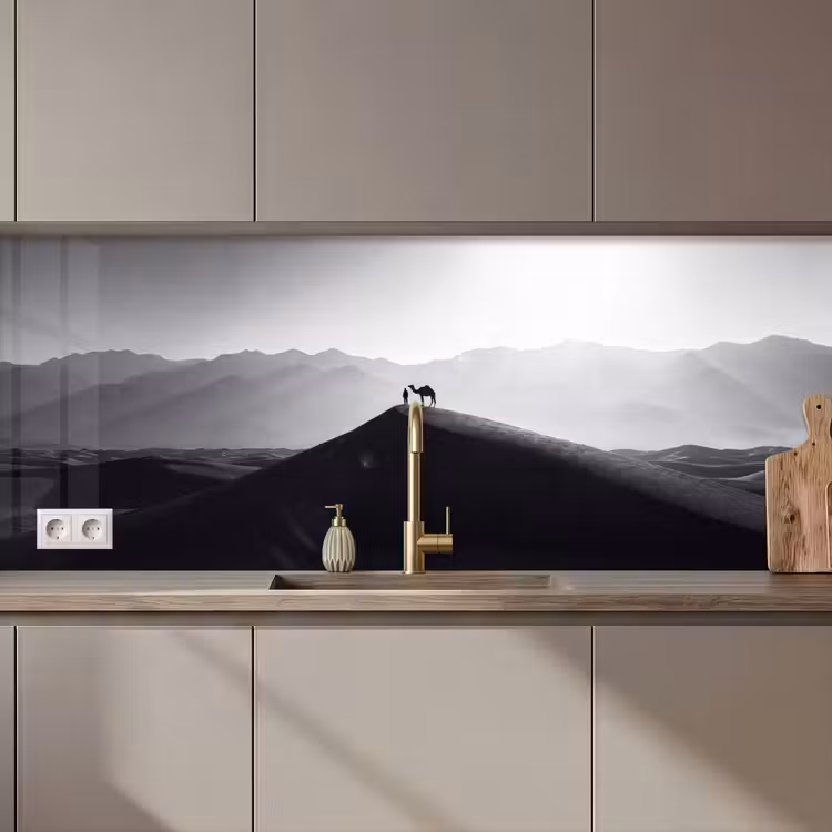Mens - Kameel - Zandduin - Natuur - Monochroom keuken achterwand 2 middel zz_3dshopping