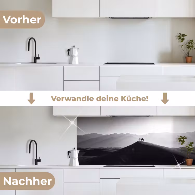 Mens - Kameel - Zandduin - Natuur - Monochroom keuken achterwand 2 middel -voor-na_DE