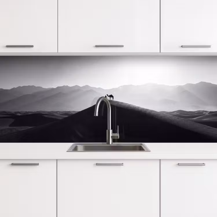 Mens - Kameel - Zandduin - Natuur - Monochroom keuken achterwand 2 middel -3d