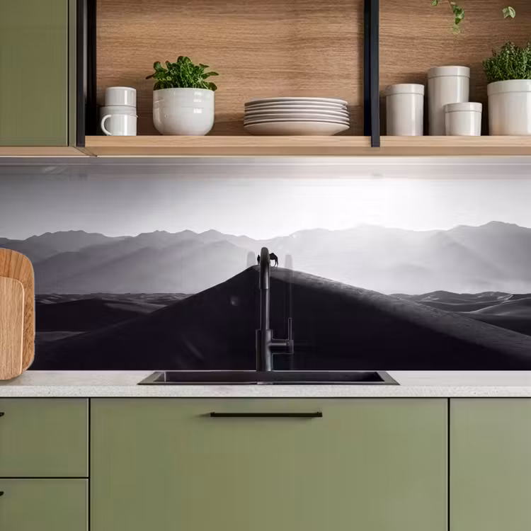 Mens - Kameel - Zandduin - Natuur - Monochroom keuken achterwand 2 middel -sfeer3