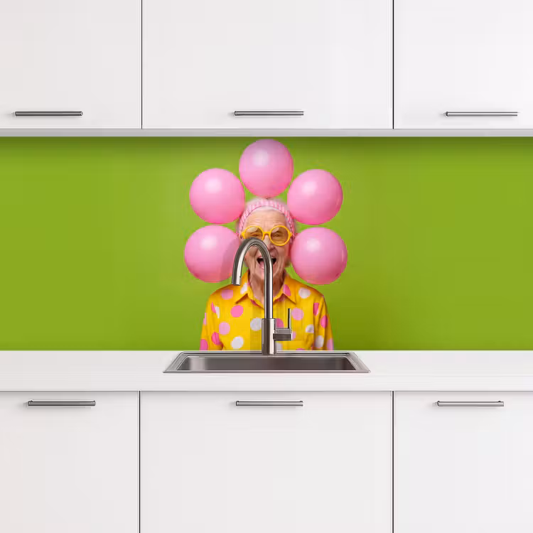Mens - Ballonnen - Feest - Kleurrijk - Roze keuken achterwand 2 middel -3d
