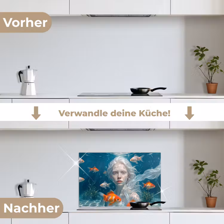 Mens - Onderwater - Vis - Modern - Blauw keuken achterwand spatscherm klein -voor_na_DE
