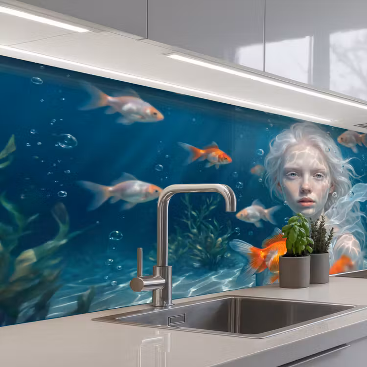 Mens - Onderwater - Vis - Modern - Blauw keuken achterwand 2 middel -3d_schuin