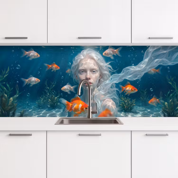 Mens - Onderwater - Vis - Modern - Blauw keuken achterwand 2 middel -3d