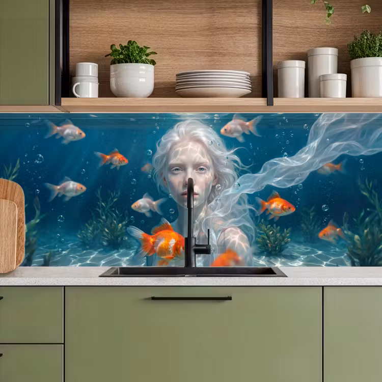 Mens - Onderwater - Vis - Modern - Blauw keuken achterwand 2 middel -sfeer3