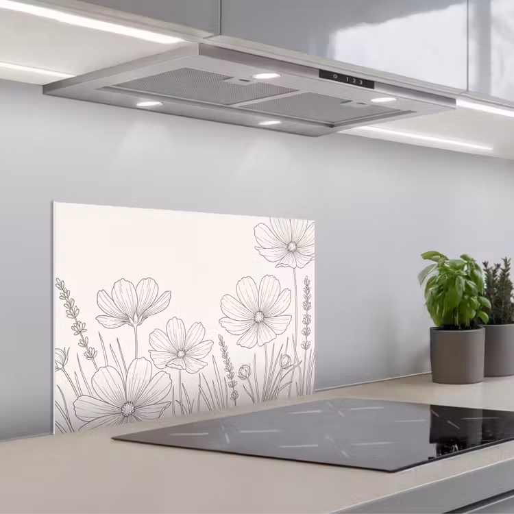Minimalistisch - Modern - Bloemen - Beige keuken achterwand spatscherm klein -3d_schuin