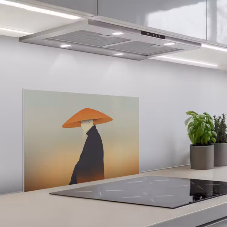 Minimalistisch - Silhouet - Oranje keuken achterwand spatscherm klein -3d_schuin