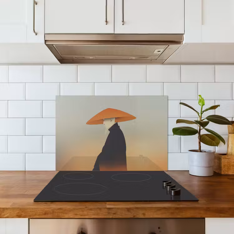 Minimalistisch - Silhouet - Oranje keuken achterwand spatscherm klein -sfeer2