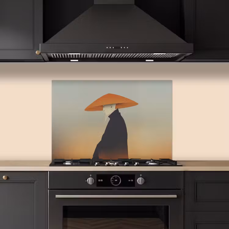 Minimalistisch - Silhouet - Oranje keuken achterwand spatscherm klein -sfeer1