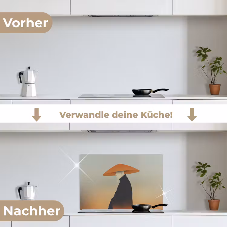 Minimalistisch - Silhouet - Oranje keuken achterwand spatscherm klein -voor_na_DE