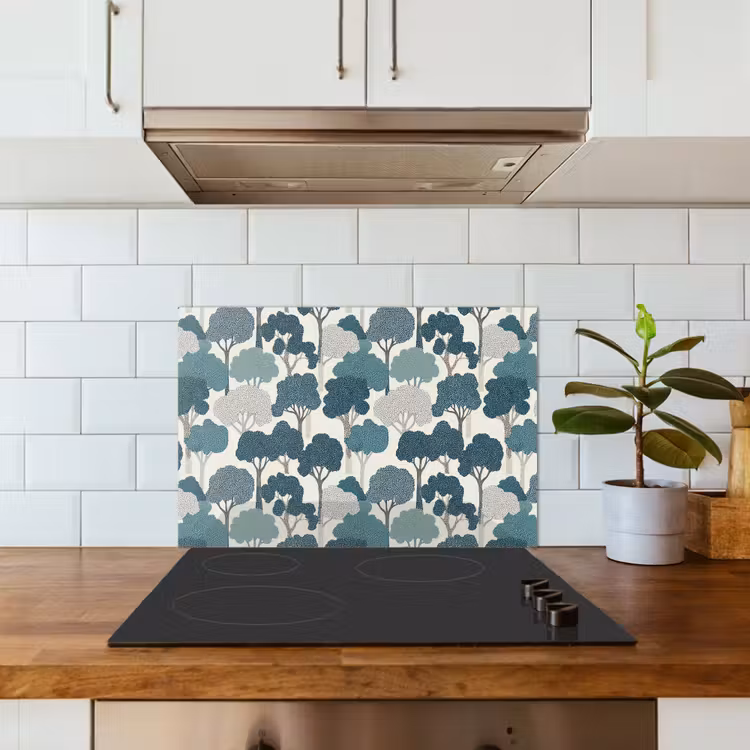 Modern - Bomen - Bos - Patroon - Blauw keuken achterwand spatscherm klein 900 -sfeer2