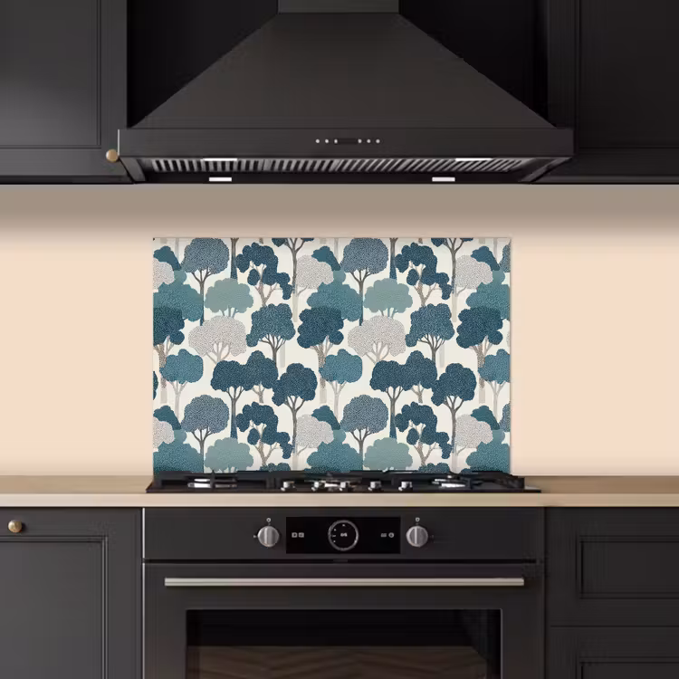 Modern - Bomen - Bos - Patroon - Blauw keuken achterwand spatscherm klein 900 -sfeer1