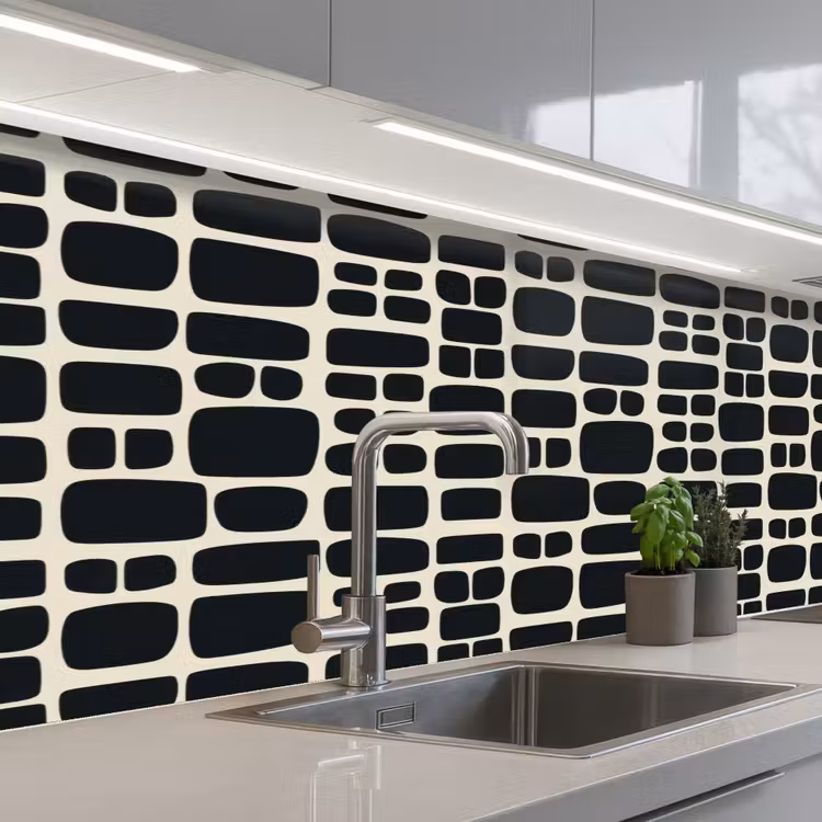 Modern - Organisch - Zwart keuken achterwand 2 middel 871 -3d_schuin