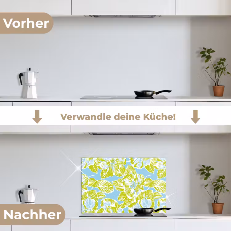 Modern - Bloemen - Groen keuken achterwand spatscherm klein 900 -voor_na_DE