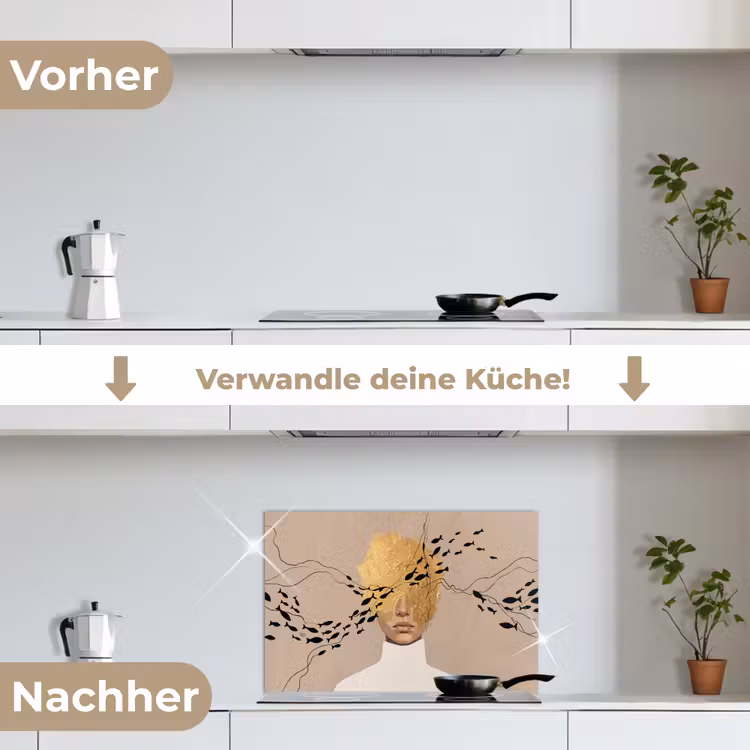 Modern - Vrouw - Goud keuken achterwand spatscherm klein -voor_na_DE