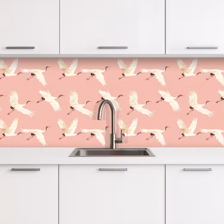 Modern - Kraanvogels - Roze keuken achterwand 2 middel 871 -3d
