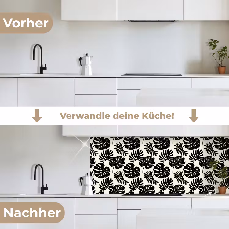Modern - Monstera - Zwart keuken achterwand 2 middel 871 -voor-na_DE