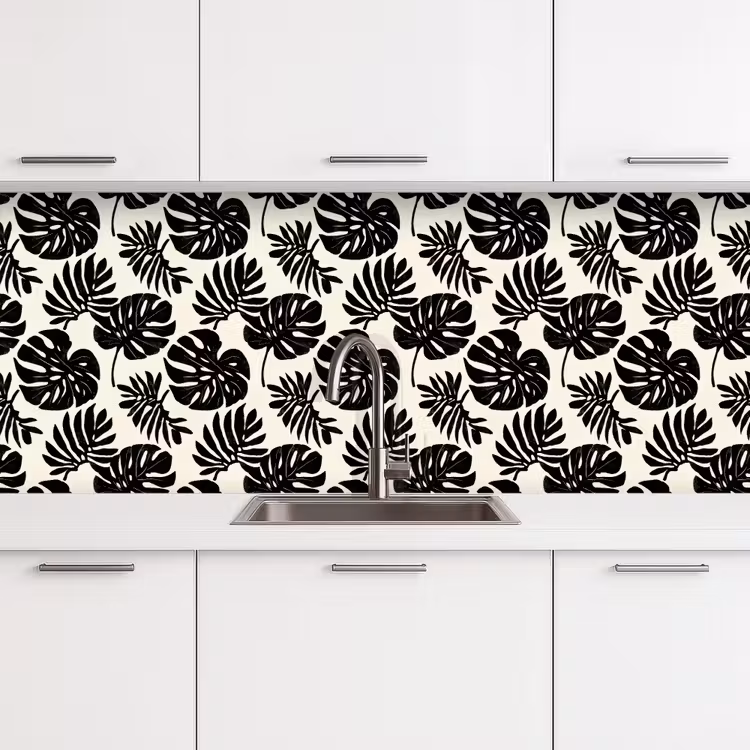 Modern - Monstera - Zwart keuken achterwand 2 middel 871 -3d