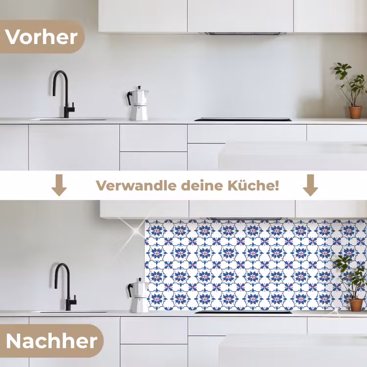 Modern - Patroon - Blauw - Roze keuken achterwand 2 middel 871 -voor-na_DE