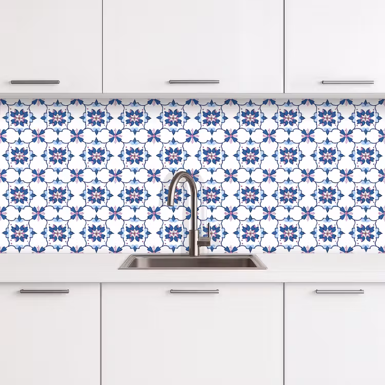 Modern - Patroon - Blauw - Roze keuken achterwand 2 middel 871 -3d