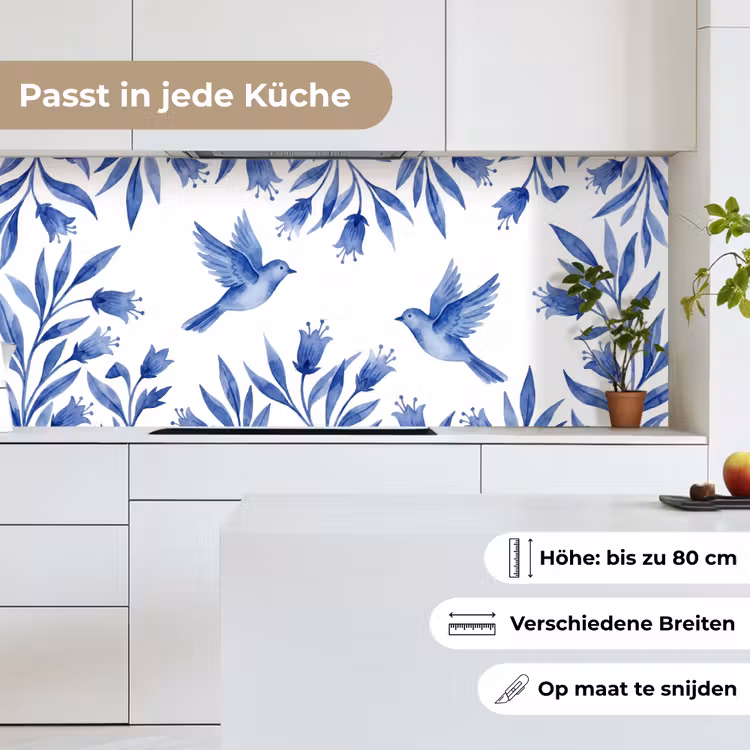 Modern - Vogels - Delfts - Blauw keuken achterwand 2 middel -sfeer4_DE