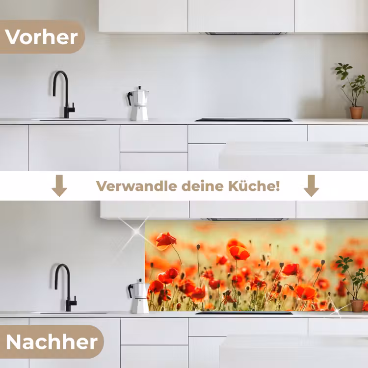 Klaprozen - Bloemen - Rood - Bloemenveld keuken achterwand 2 middel -voor-na_DE