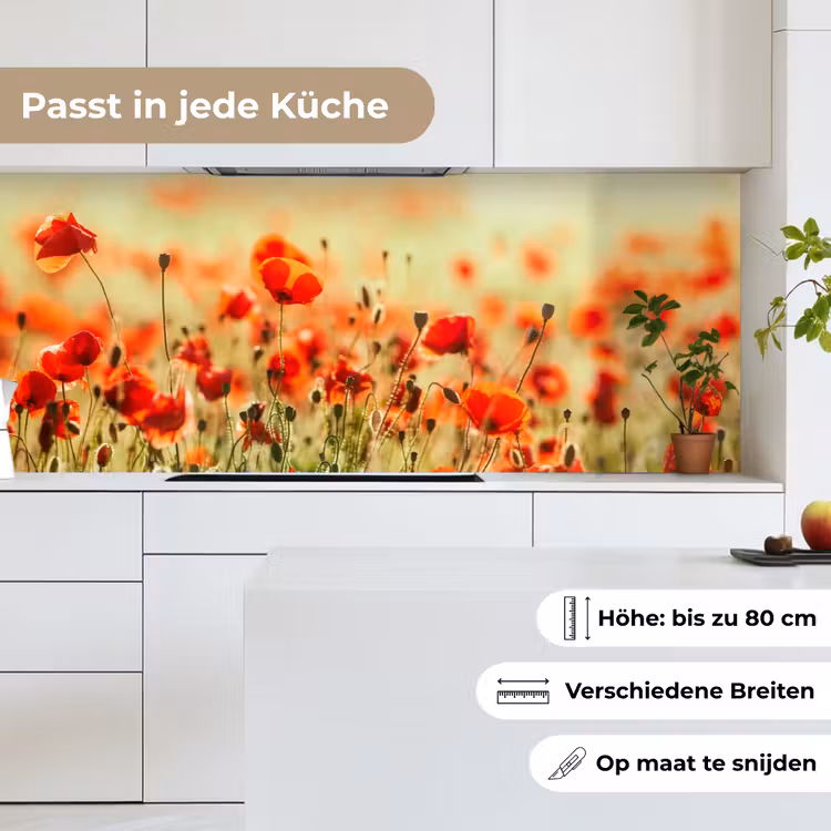Klaprozen - Bloemen - Rood - Bloemenveld keuken achterwand 2 middel -sfeer4_DE