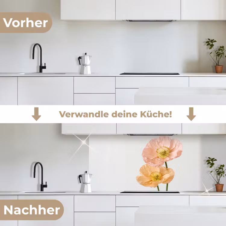 Papavers - Botanisch - Roze keuken achterwand 2 middel -voor-na_DE