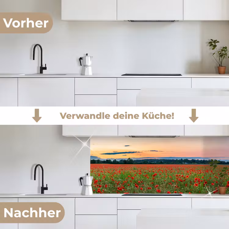 Klaprozen - Landschap - Rood - Bloemen keuken achterwand 2 middel -voor-na_DE