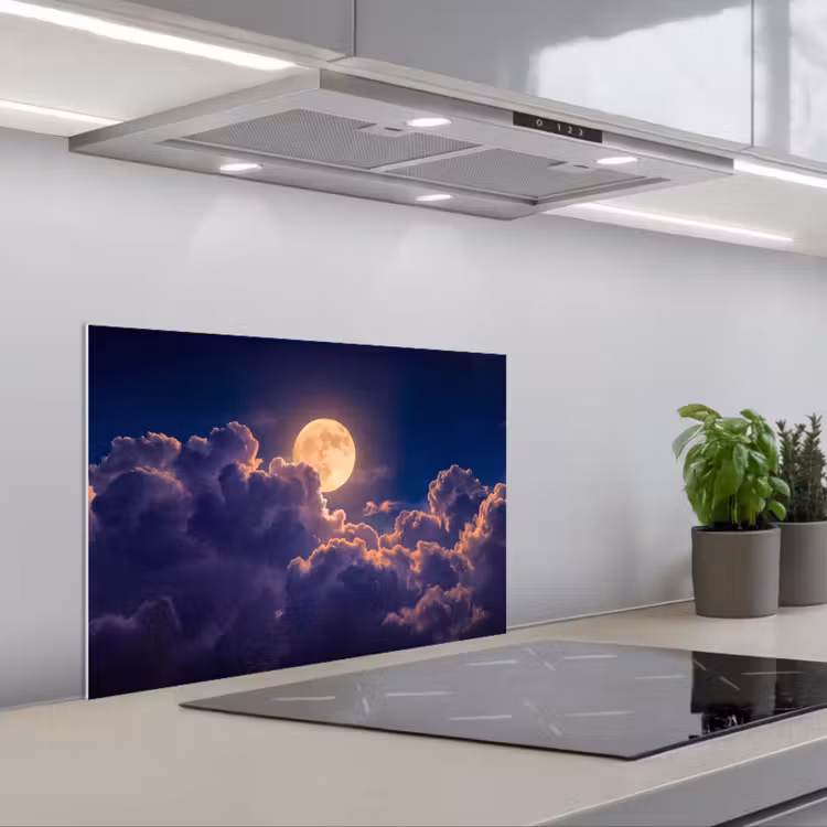 Maan - Wolken - Nacht - Oranje keuken achterwand spatscherm klein -3d_schuin