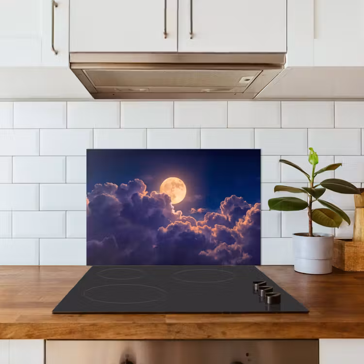 Maan - Wolken - Nacht - Oranje keuken achterwand spatscherm klein -sfeer2