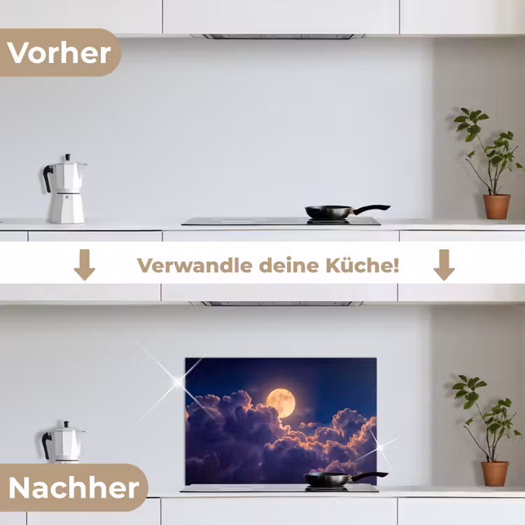 Maan - Wolken - Nacht - Oranje keuken achterwand spatscherm klein -voor_na_DE