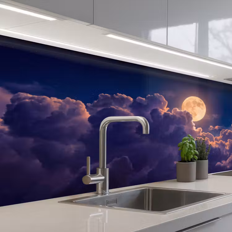Maan - Wolken - Nacht - Oranje keuken achterwand 2 middel -3d_schuin