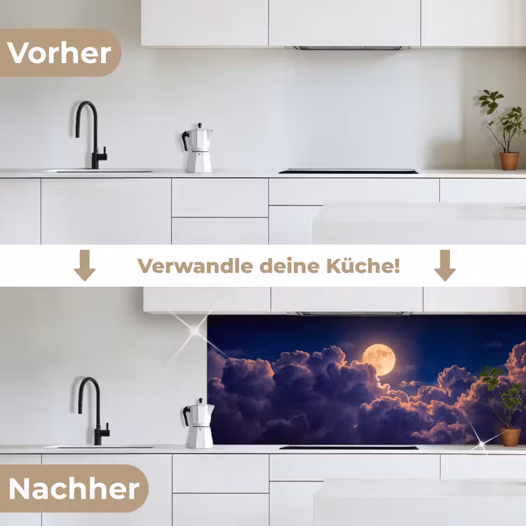 Maan - Wolken - Nacht - Oranje keuken achterwand 2 middel -voor-na_DE