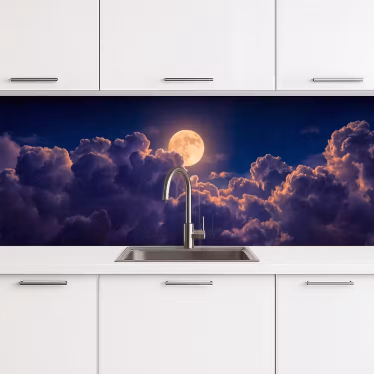Maan - Wolken - Nacht - Oranje keuken achterwand 2 middel -3d