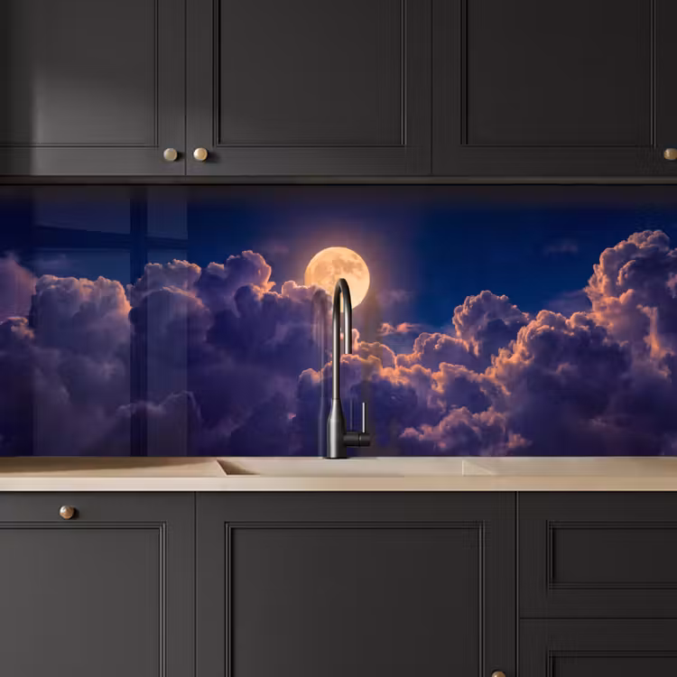 Maan - Wolken - Nacht - Oranje keuken achterwand 2 middel -sfeer1
