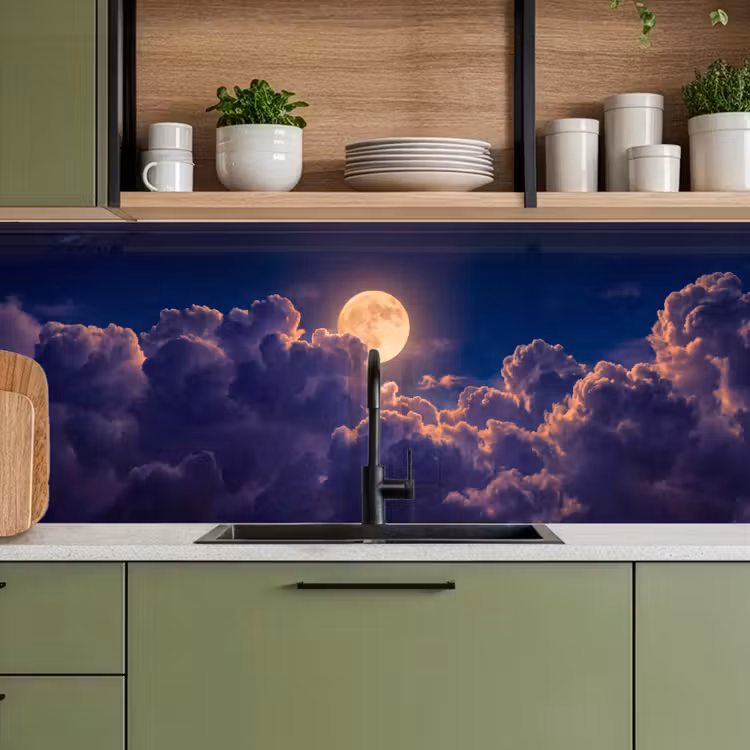 Maan - Wolken - Nacht - Oranje keuken achterwand 2 middel -sfeer3